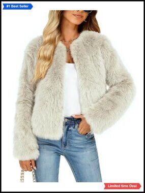 Women's Faux Fur Cropped Zip Up Winter Coat Fuzzy Jacket